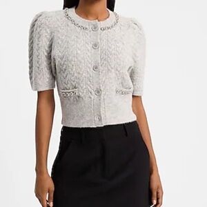 Embellished cable knit short sleeve cardigan silver EXPRESS NWT